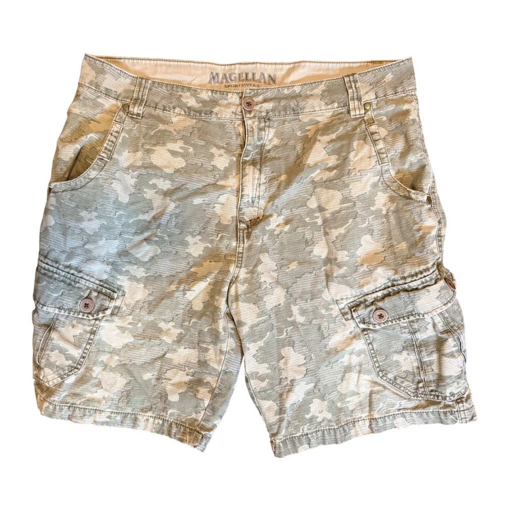 Magellan Sportswear Cargo Shorts Mens 38 Tan Green Camo Cotton Outdoor Utility